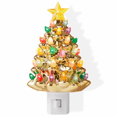 Ceramic Gold Metallic Christmas Tree Plug in Decorative Night Light 1 unit 6 Gold Tree Gerbes Super Markets