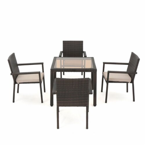Noble House San Pico 5 Piece Outdoor Wicker Dining Set in Multibrown Perspective: front