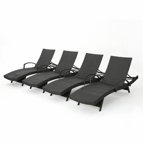 Noble House Salem Outdoor Wicker Arm Chaise Lounge in Gray (Set of 4