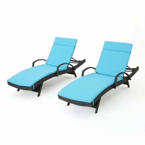 Noble House Salem Outdoor Wicker Arm Chaise Lounge in Blue (Set of 2