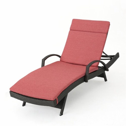 Noble House Salem Outdoor Grey Wicker Armed Lounge with Red Cushion, 1