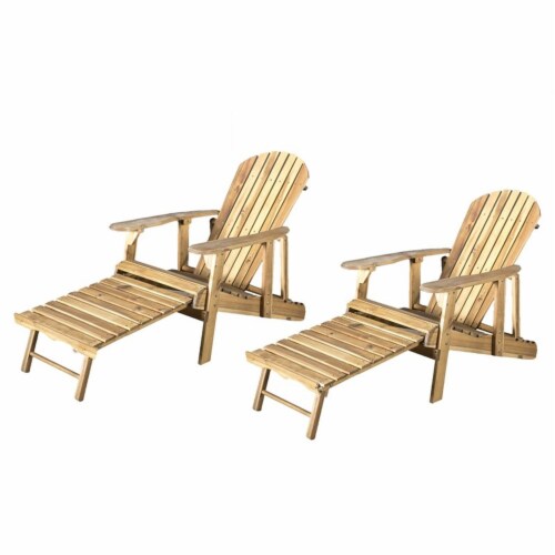 Noble House Hayle Reclining Wood Adirondack Chair w/Footrest (Set of 2) Natural Perspective: front