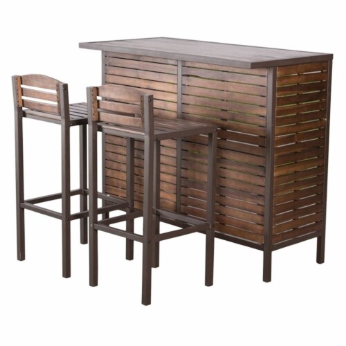 Noble House Milos Acacia Wood Bar Set in Dark Brown Perspective: front