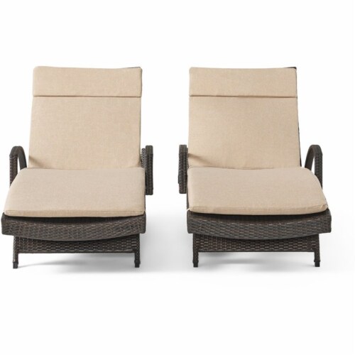 Noble House Salem Outdoor Wicker Armed Chaise Lounge Cushion Set