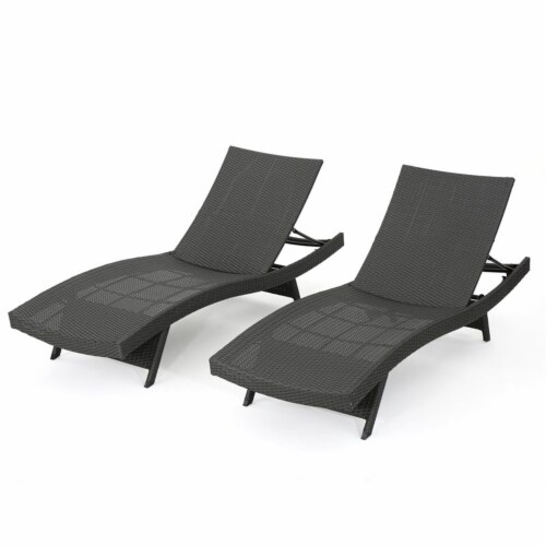 Noble House Salem Outdoor Grey Wicker Chaise Lounge Chairs (Set of 2
