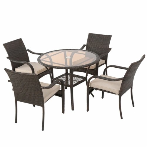 Noble House San Pico 5 Piece Outdoor Dining Set in Brown Perspective: front
