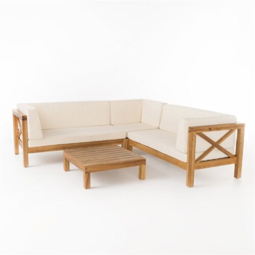 Noble House Brava 4 Piece Outdoor Acacia Wood Sectional Sofa Set in Beige 1 Ralphs