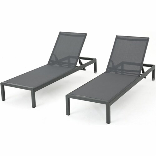 Noble House Cape Coral Aluminum Chaise Lounge Dark Grey Mesh Seat