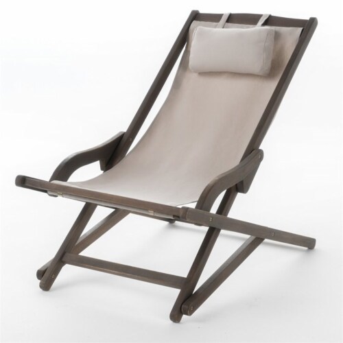 Noble House Nikki Outdoor Wood and Canvas Beige Sling Chair Set