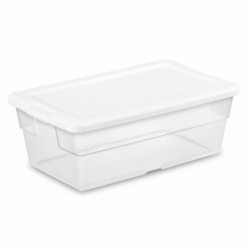 Sterilite 27 Quart Clear & White Plastic Storage Bin with One Drawer, 16 Pack