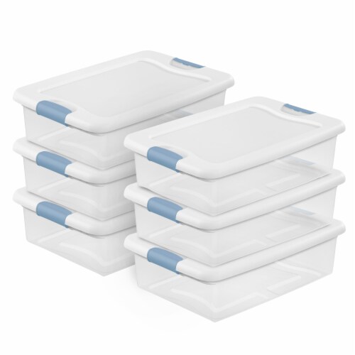 Sterilite 32 Quart Clear Plastic Stackable Storage Box Container (6 Pack) Perspective: front