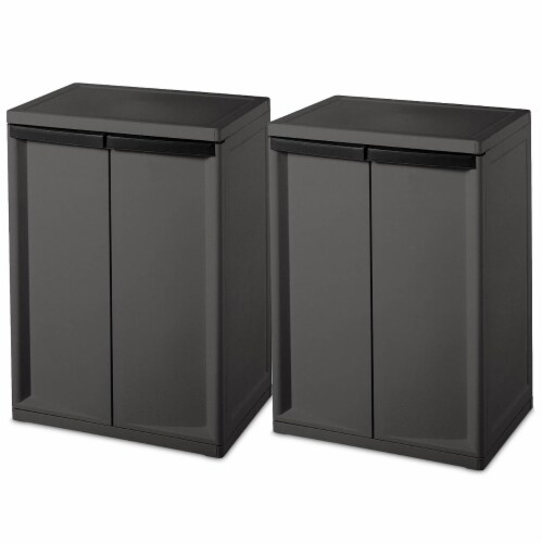 Sterilite Plastic 2 Shelf Cabinet Flat Gray 