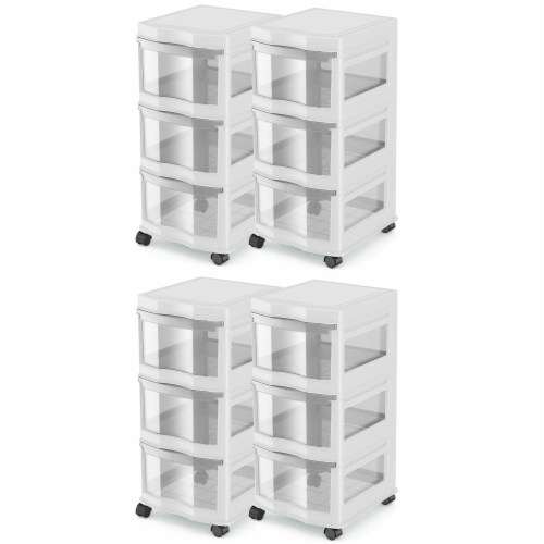 Life Story Classic 3 Shelf Storage Organizer Plastic Drawers, White (4 Pack) Perspective: front
