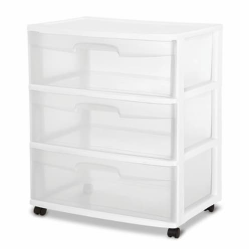 Sterilite 3 Drawer Wide Cart, White