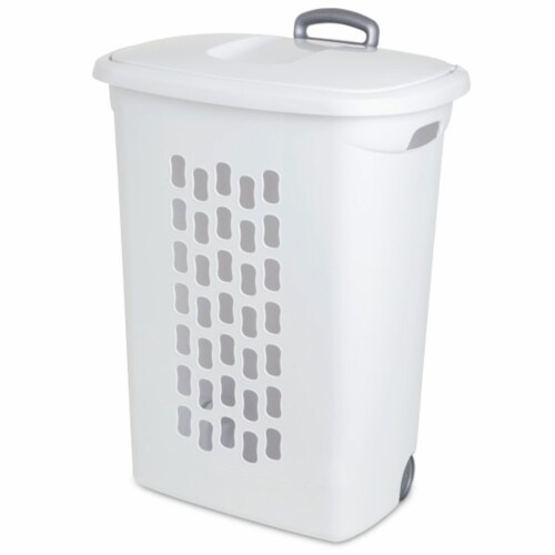 Sterilite White Laundry Hamper With LiftTop, Wheels, And Pull Handle
