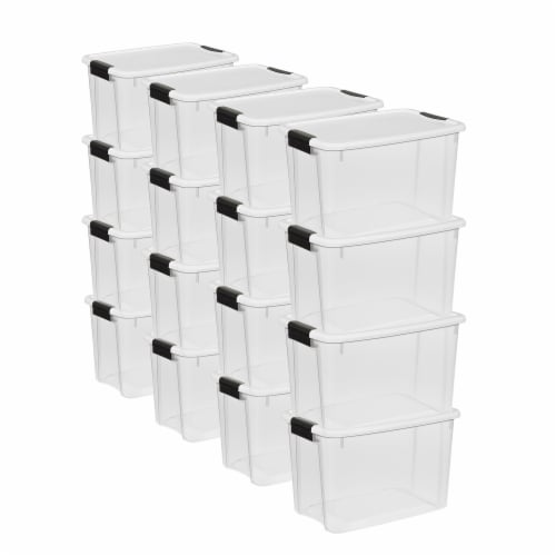 Sterilite 30 Qt Clear Plastic Stackable Storage Bin w/ Grey Latch