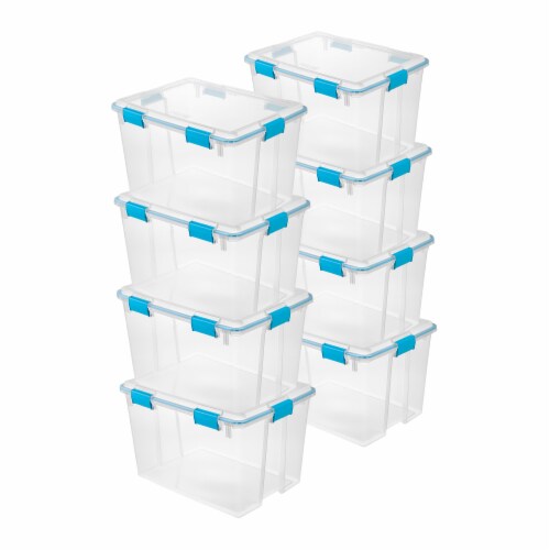 Sterilite 80-Qt Clear Plastic Stackable Storage Bin w/ Gasket Latch Lid, 8 Pack Perspective: front