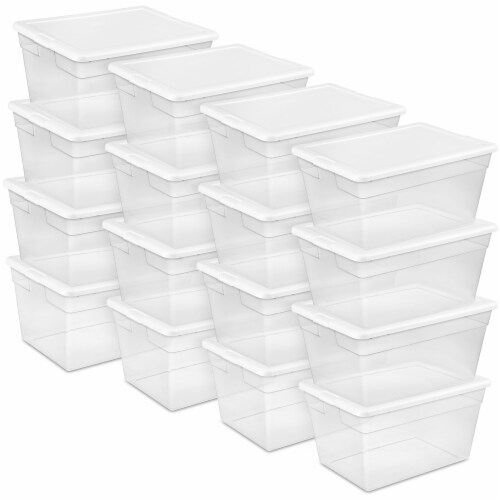 Sterilite 56 Quart Clear Plastic Storage Container Box and Latching Lid, 16 Pack Perspective: front