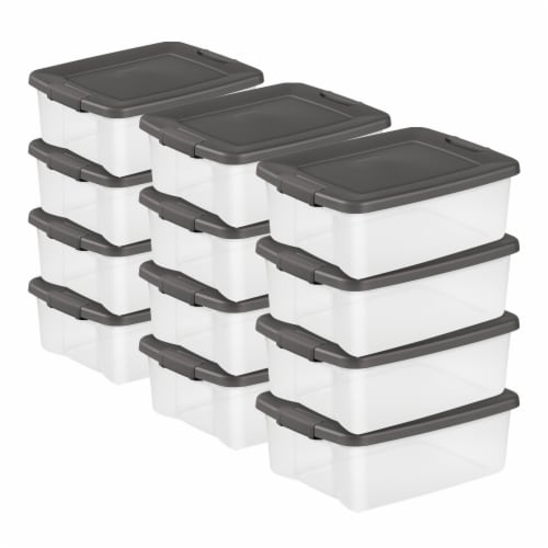 Sterilite 25 Quart Shelf Tote with Flat Gray Lid and Platinum Latches (12  Pack), 12 Pack - Kroger