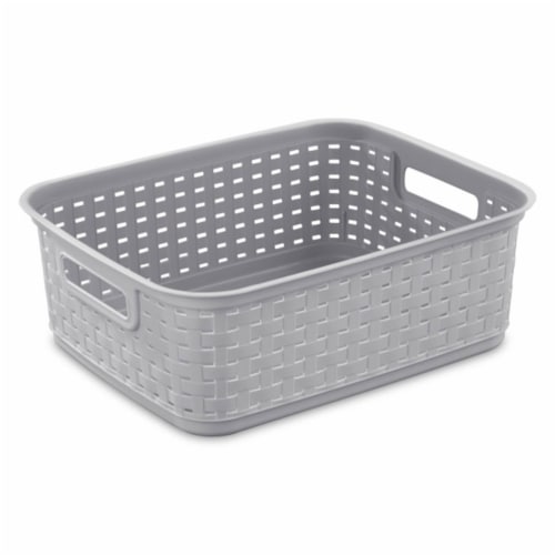 Sterilite Short Weave Wicker Pattern Storage Container Basket, Gray (12 Pack) Perspective: front