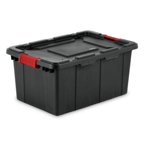 Sterilite 15 Gallon Durable Rugged Industrial Tote with Red Latches, 18 Pack Perspective: front