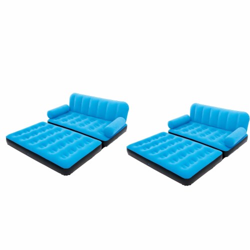 Bestway Multi-Max Inflatable Air Couch/Double Bed w/ AC Air Pump, Blue (2 Pack) Perspective: front