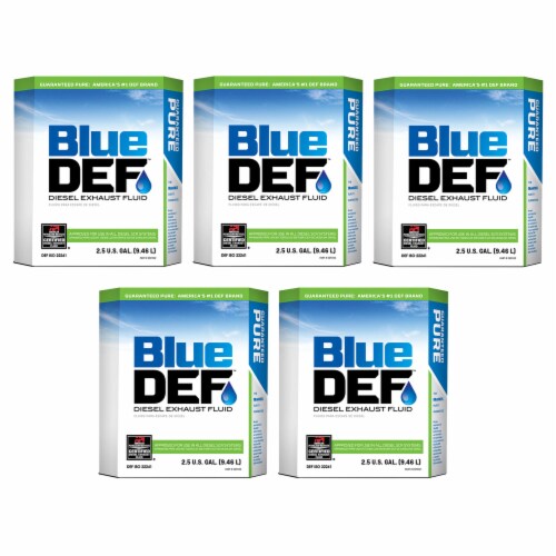 BlueDEF Diesel Exhaust Fluid Synthetic Urea Deionized Water 2.5 Gallon (5 Pack) Perspective: front