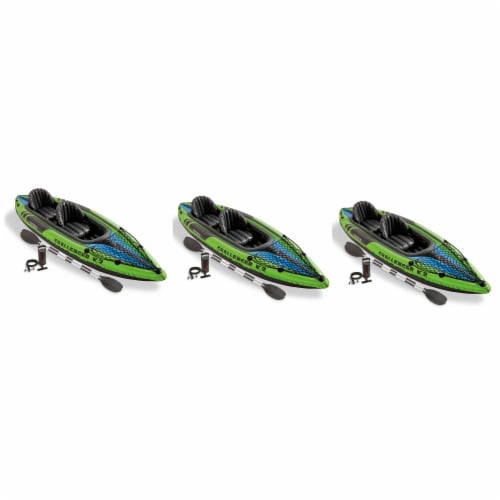 Intex Challenger K2 2-Person Inflatable Sporty Kayak + Oars And Pump (3 Pack) Perspective: front