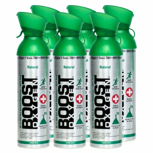 Boost Oxygen Natural Portable 10 Liter Pure Canned Oxygen Canister (6 Pack) Perspective: front