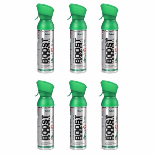Boost Oxygen 5 Liter Canned Supplemental Oxygen Bottle with Mouthpiece (6 Pack) Perspective: front