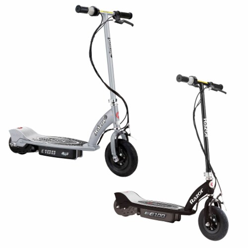 Razor E100 Motorized Rechargeable Kids Electric Toy Scooters, 1 Black & 1 Silver Perspective: front