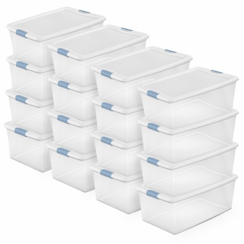 Sterilite 106 Qt Clear Plastic Stackable Storage Bin w/ White Latch Lid, 16  Pack, 16pk - Kroger