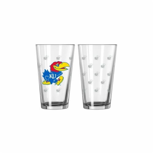 Kansas Jayhawks Satin Etch Pint Glass Set Perspective: front