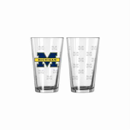 Michigan Wolverines Satin Etch Pint Glass Set Perspective: front