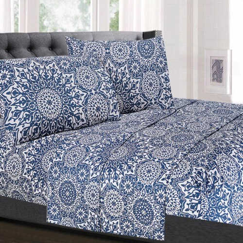 Sweet Home Collection | 4-Piece Oasis Printed Microfiber Sheet Set, Full Perspective: front