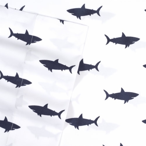 Sweet Home Collection | Swimming Sharks Printed Sheet Set, Kids Fun and Comfortable, Twin XL Perspective: front