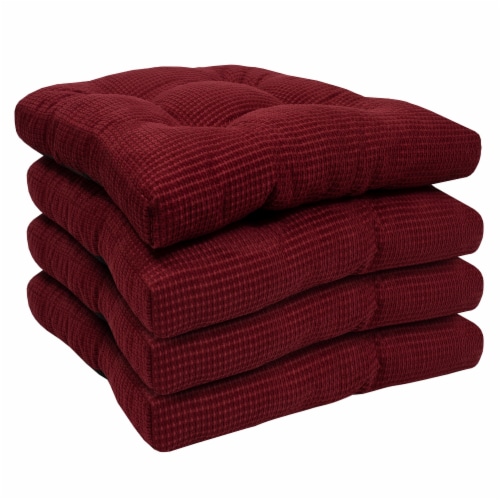 Sweet Home Collection  Memory Foam Tufted Chair Cushion Non Slip Rubber  Back, Burgundy, 4 PK, 4PK - Foods Co.