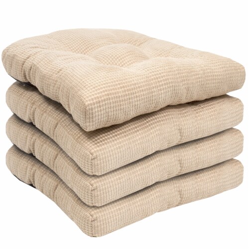 Sweet Home Collection  Memory Foam Tufted Chair Cushion Non Slip Rubber  Back, Linen, 4 PK, 4PK - Foods Co.