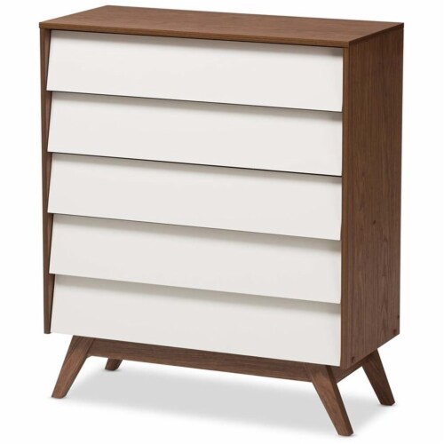 Baxton Studio Hildon Mid-Century Modern White and Walnut Wood 5-Drawer Storage Chest Baxton Studio Hildon Mid-Century Modern White and Walnut Wood 5-Drawer Storage Chest