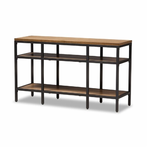 Baxton Studio Caribou Console Table in Oak Brown and Black Perspective: front