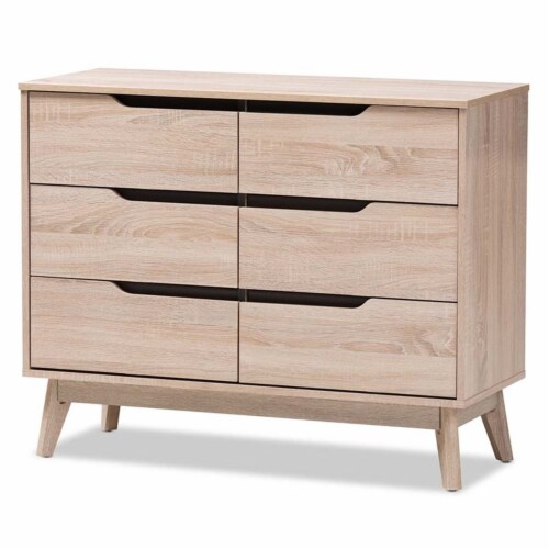 Baxton Studio Fella Mid-Century Modern Two-Tone Oak and Grey Wood 6-Drawer Dresser