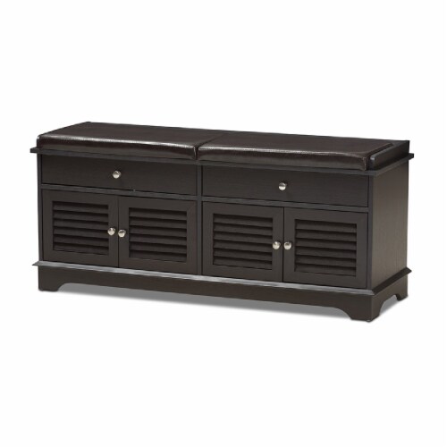 Baxton Studio Clevedon Modern and Contemporary Dark Brown Wood Entryway Storage Cushioned Bench Shoe Rack Cabinet Organizer Baxton Studio Clevedon Modern and Contemporary Dark Brown Wood Entryway Storage Cushioned Bench Shoe Rack Cabinet Organizer