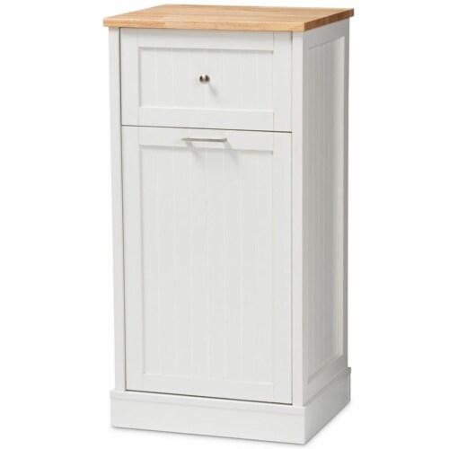 Baxton Studio Marcel Farmhouse and Coastal White and Oak Brown Finished Kitchen Cabinet