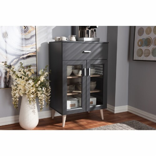 Baxton Studio Jonas Server Cabinet in Dark Grey and Oak Brown Perspective: front