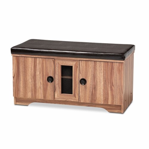 Valina Modern and Contemporary Dark Brown Faux Leather Upholstered 2-Door Wood Shoe Storage Perspective: front