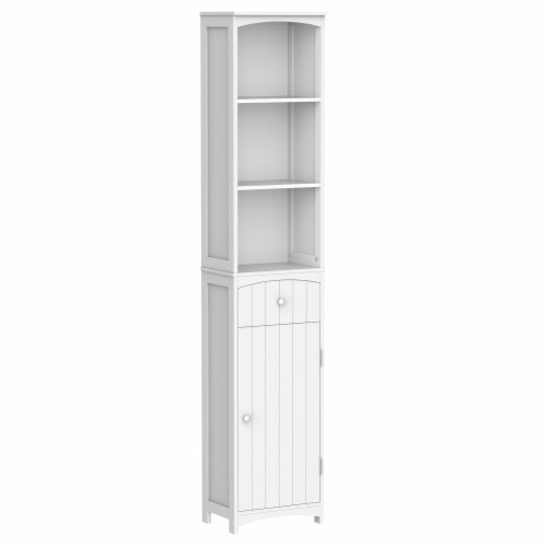 HOMCOM Bathroom Storage Cabinet Tall Towel Organizer Wood Tower Shelves Cupboard Perspective: front