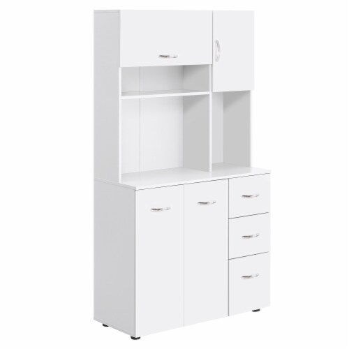 Freestanding Kitchen Storage Microwave Hutch Cupboard with 3 Cabinets, White Perspective: front