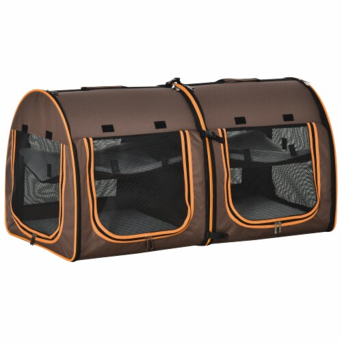 Dog Car Seat - Cat Carrier - Portable Double Pet Travel Car Seat-Brown 