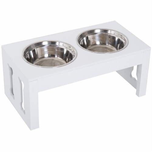 PawHut Elevated Dog Bowls with Stand for Large Dogs, Natural