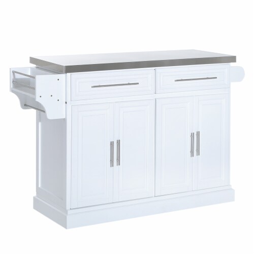 Steel Top Kitchen Island Cart Hidden Rolling Wheel Cabinet w Drawers Storage Box Perspective: front